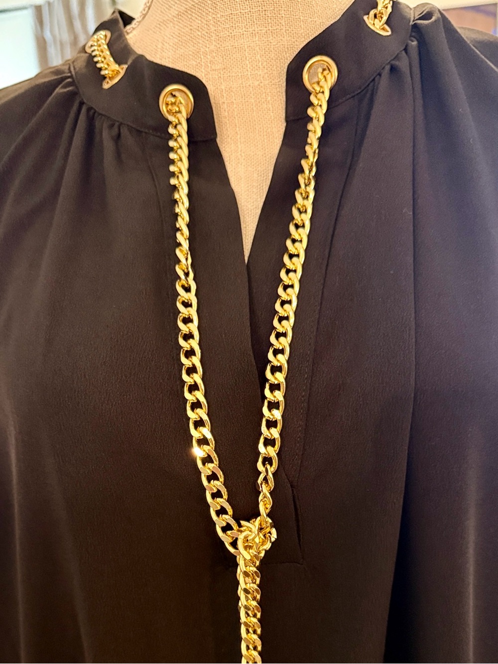 Michael Kors Black Top with Gold Chain Accent